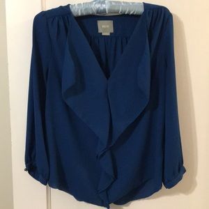 Anthropologie V-Neck Ruffle Blouse 3/4 sleeves